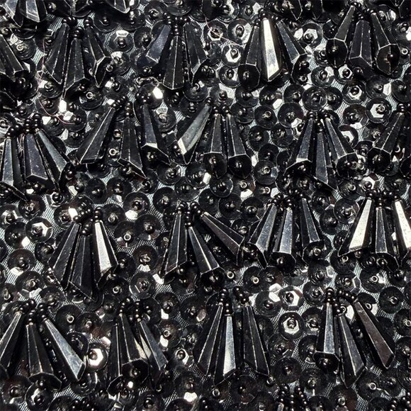 VINTAGE Black Shimmer Facetted Dangle Bead & Sequin 1920s Style Evening Bag - Picture 6 of 8